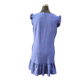 Vestido Corto Tela Crepé Abotonado Con Bolsillos